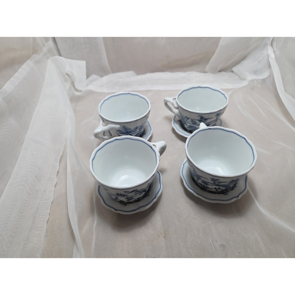 Set of 4 Blue Danube Teacups and Saucers, Vintage China